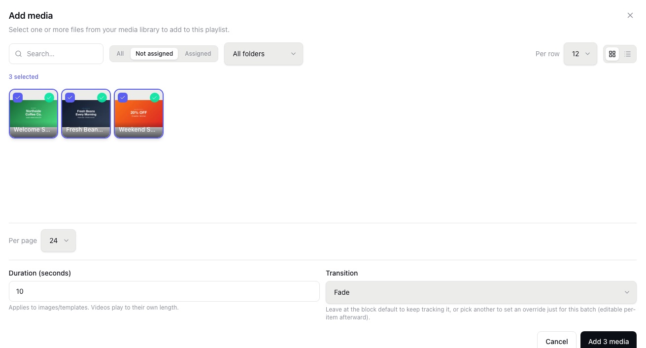 Adding media directly to a screen in the DisplayNyx dashboard